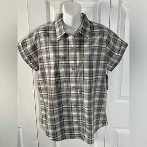 NWT Ridgecut Toughwear Shirt Women’s Gray Ivory Short Sleeve Flex
